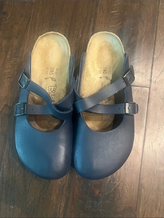 Birkenstock Shoes - Birkenstock Navy Blue Mary Jane Leather Cottage Core Clogs 38 EUC